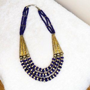 Vintage 1980s Egyptian Inspired Purple & Gold Tone Necklace